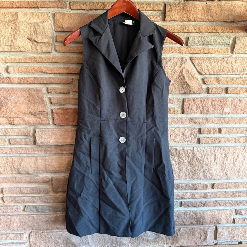 Limited Apparel Inc Black Polyester Dress 3 Shell Buttons Pockets Sz 3/4 Vintage